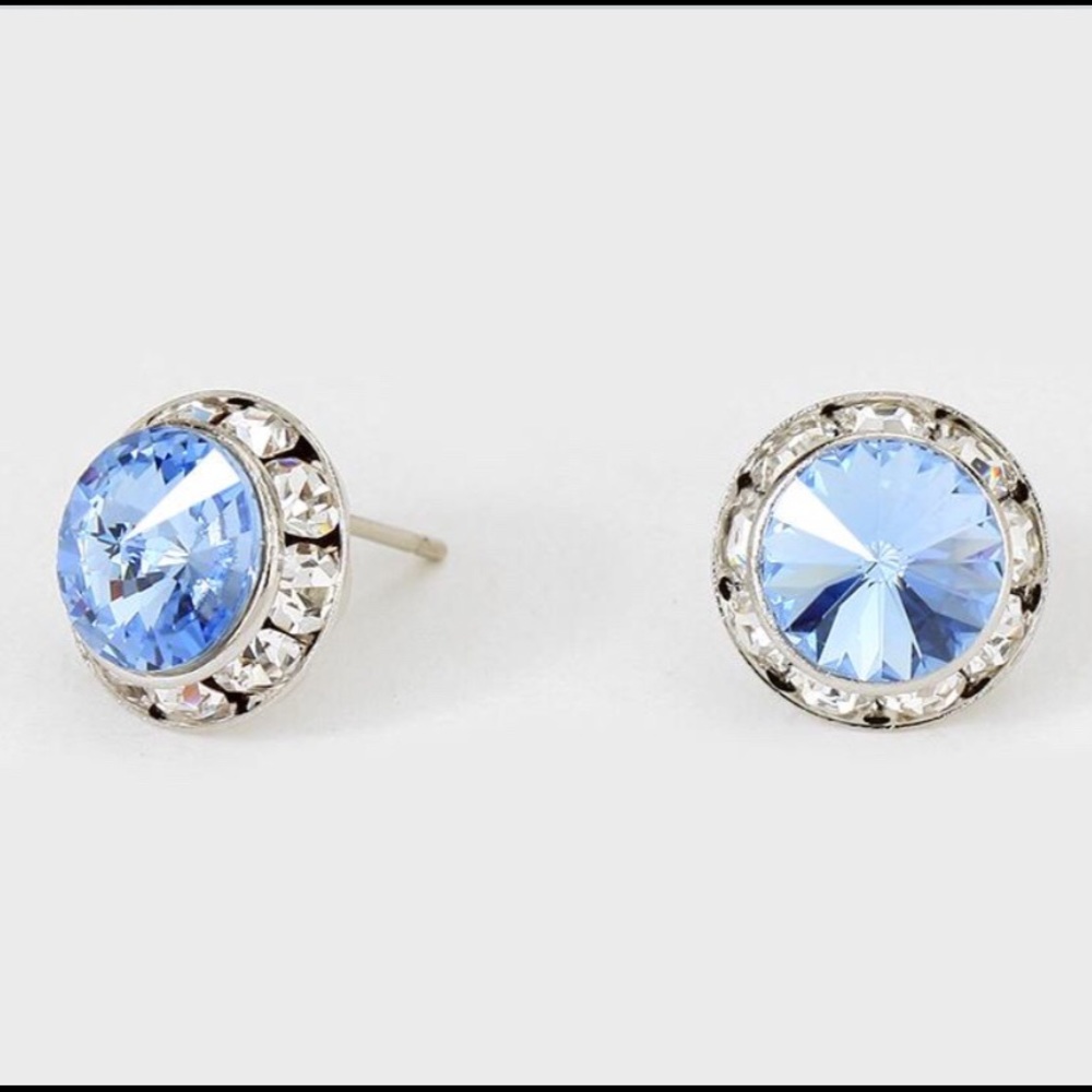 Light Blue Stud Earrings with Swarovski Crystals